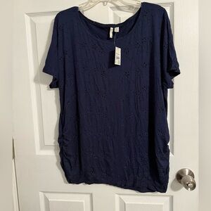 Elegant Navy Eyelet Blouse